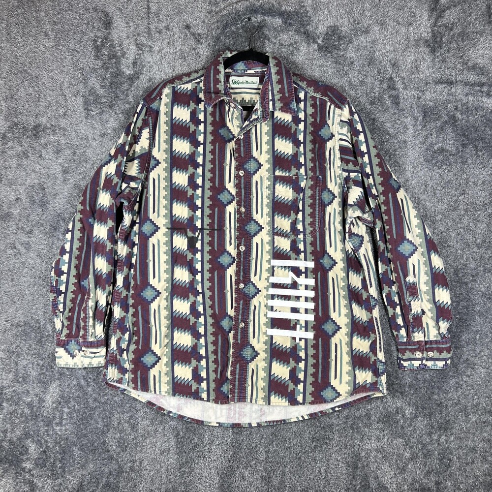 Vintage Gander Mountain Shirt Mens XL Aztec Flannel Long Sleeve Button Up Coffee